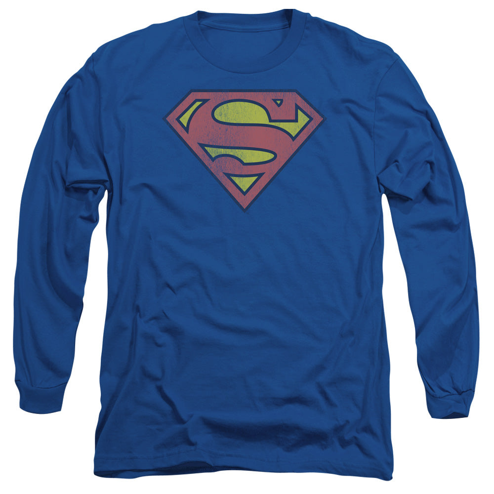 Superman Retro Supes Logo Distressed Long Sleeve T-Shirt