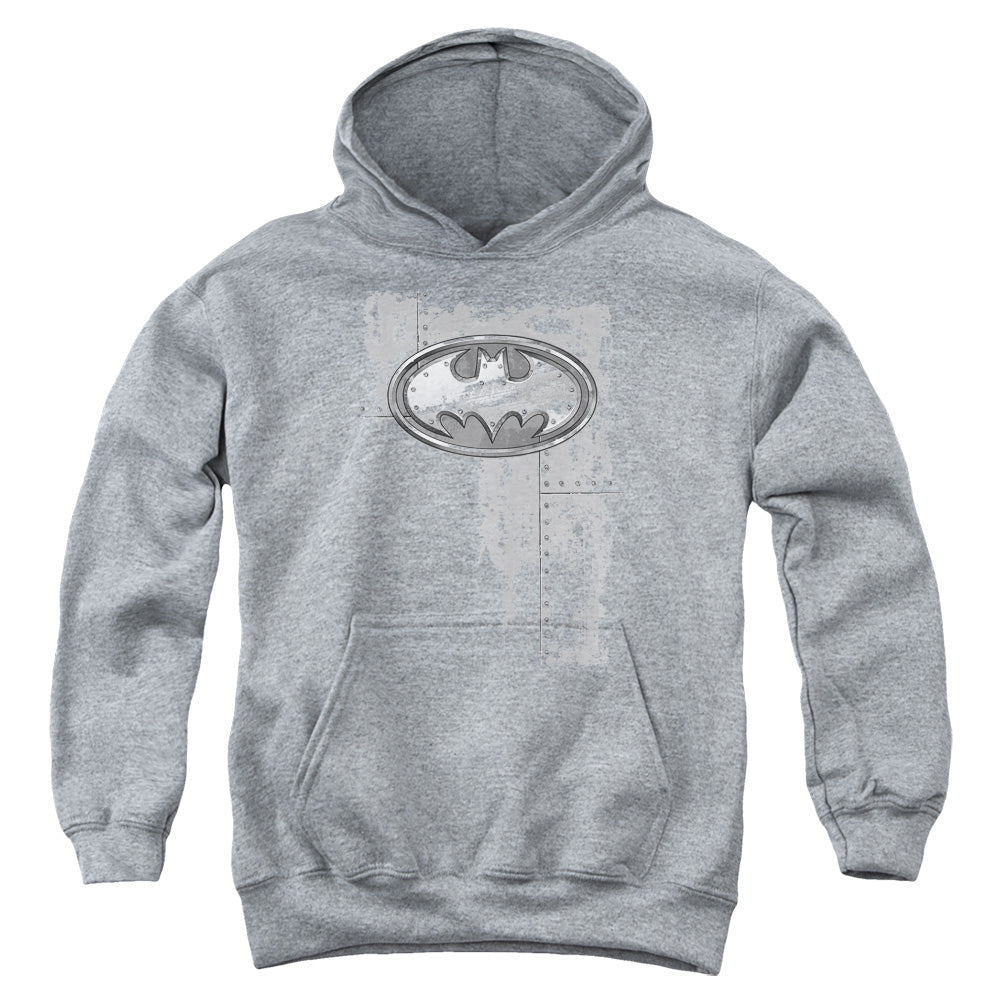 Batman Rivited Metal Logo Youth Hoodie