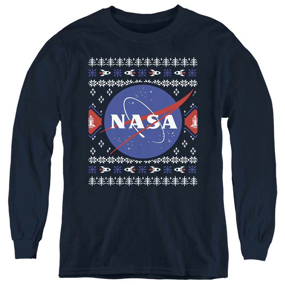 NASA Ugly Christmas Sweater Logo Youth Long Sleeve T-Shirt