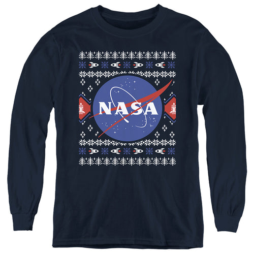 NASA Ugly Christmas Sweater Logo Youth Long Sleeve T-Shirt