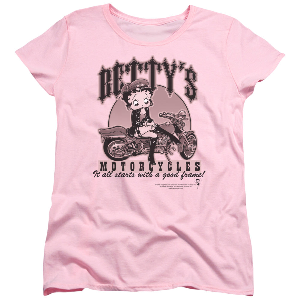 Betty Boop Betty's Motorcycles Pink Womens T-Shirt