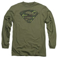 Superman Distressed Camo Shield Military Green Long Sleeve T-Shirt
