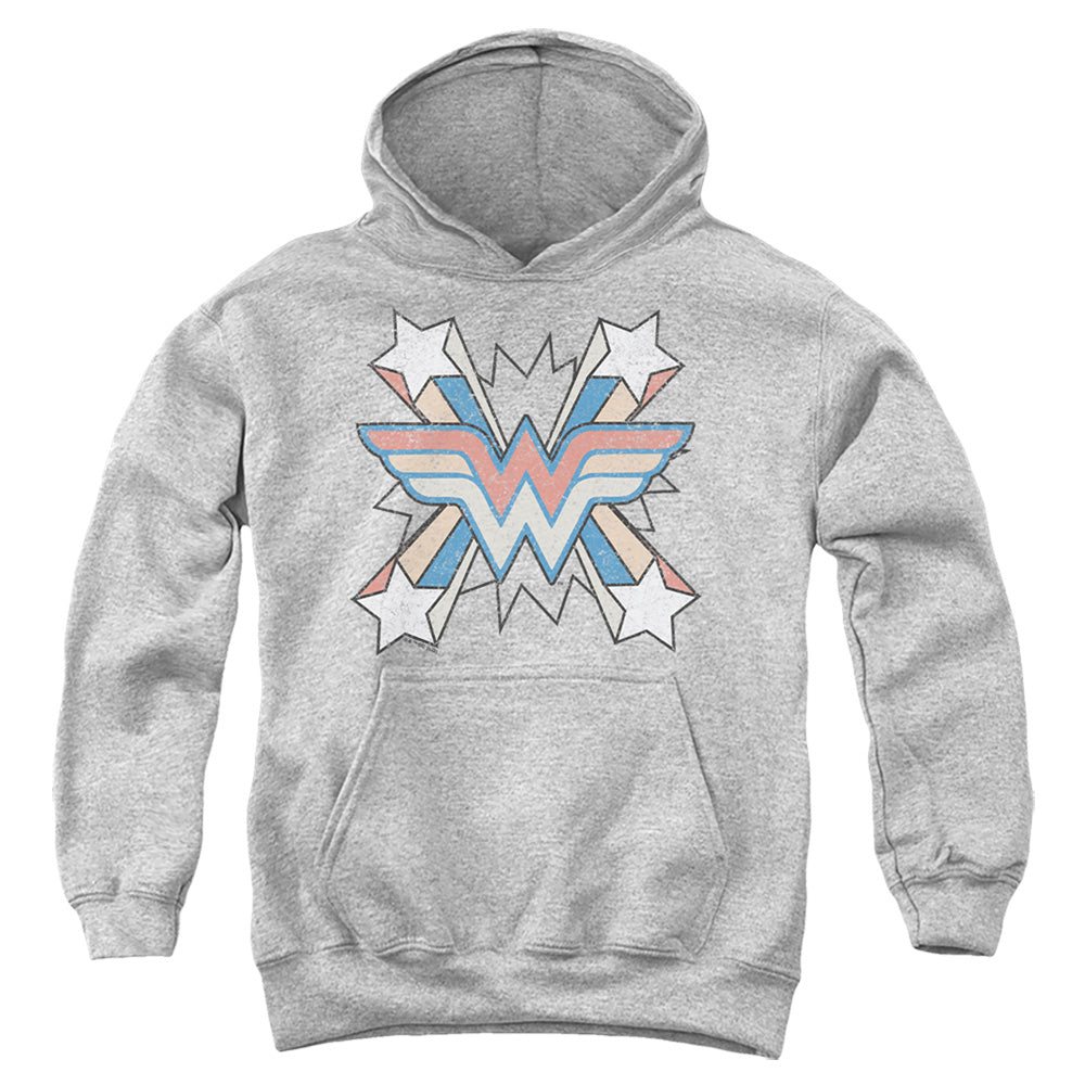 Wonder Woman Burst Emblem on Athletic Heather Youth Hoodie