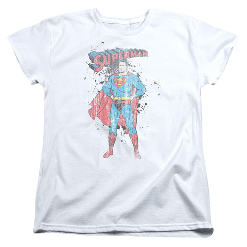 Superman Vintage Ink Splatter Womens T-Shirt