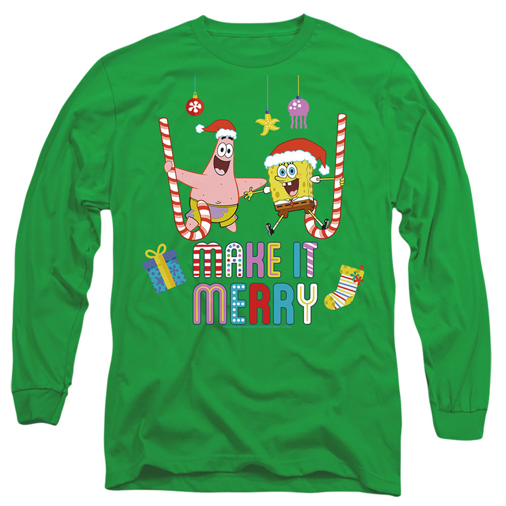 Spongebob Squarepants Christmas, Make It Merry with Patrick Long Sleeve T-Shirt
