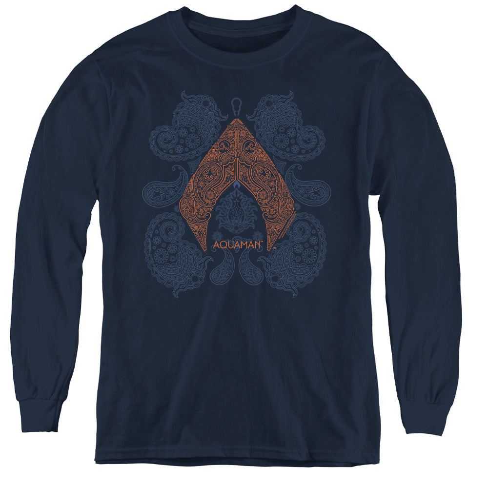 Aquaman Aqua Paisley Youth Long Sleeve T-Shirt