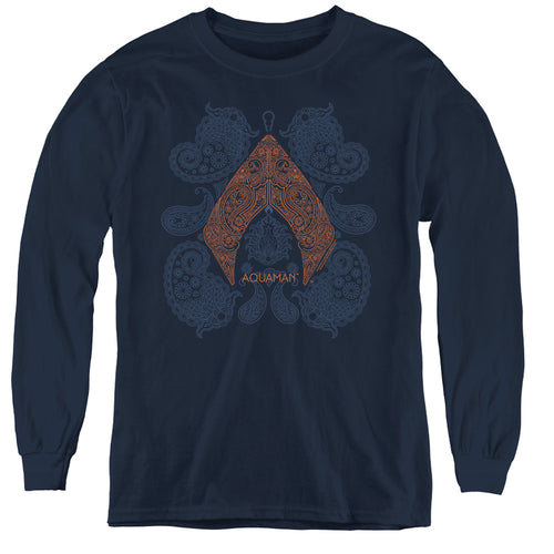 Aquaman Aqua Paisley Youth Long Sleeve T-Shirt