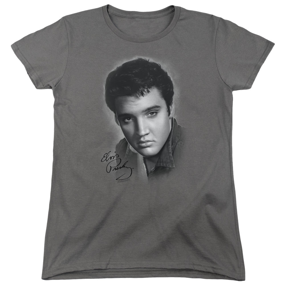 Elvis Presley Grey Portrait Womens T-Shirt
