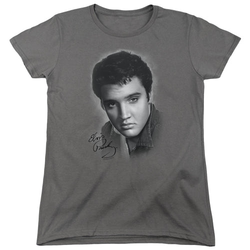 Elvis Presley Grey Portrait Womens T-Shirt