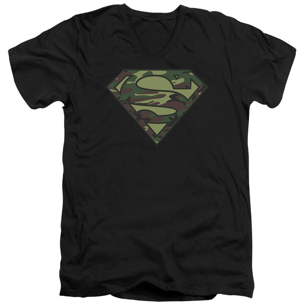 Superman Camo Logo Black V-Neck T-Shirt