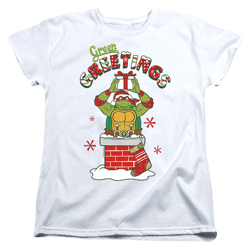 Teenage Mutant Ninja Turtles Green Greetings Christmas Scene Womens T-Shirt