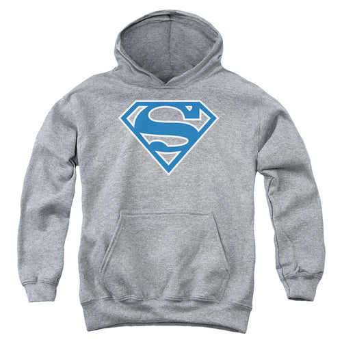 Superman Blue & White Shield Athletic Heather Youth Hoodie
