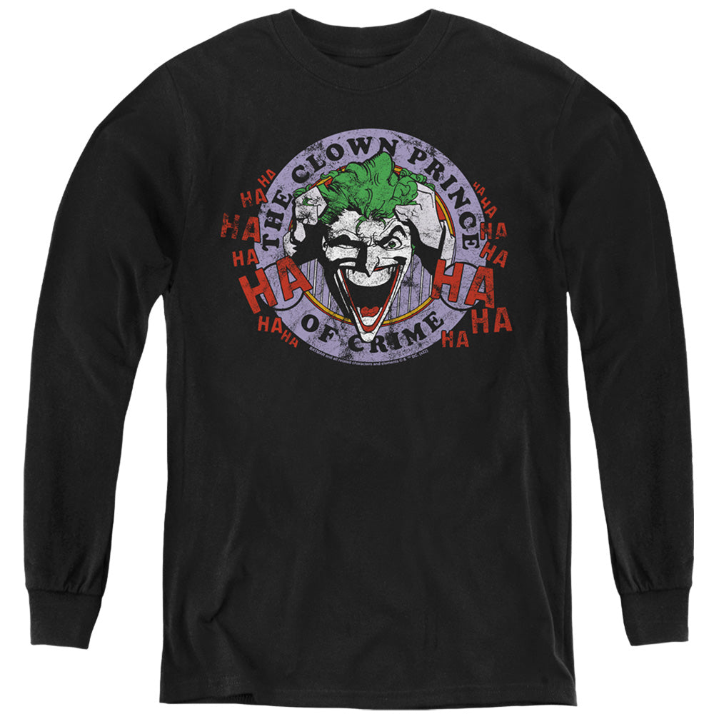 Batman Clown Prince of Crime on Black Youth Long Sleeve T-Shirt