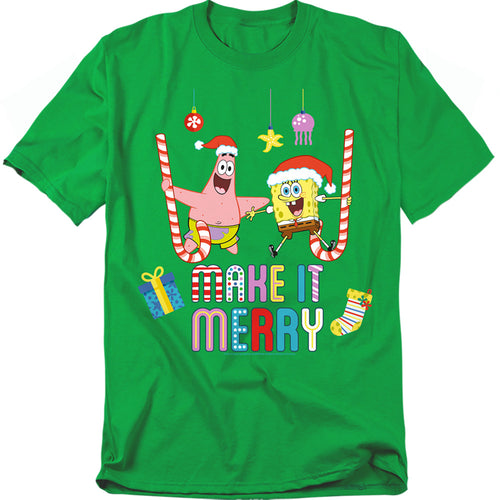 Spongebob Squarepants Christmas, Make It Merry with Patrick T-Shirt