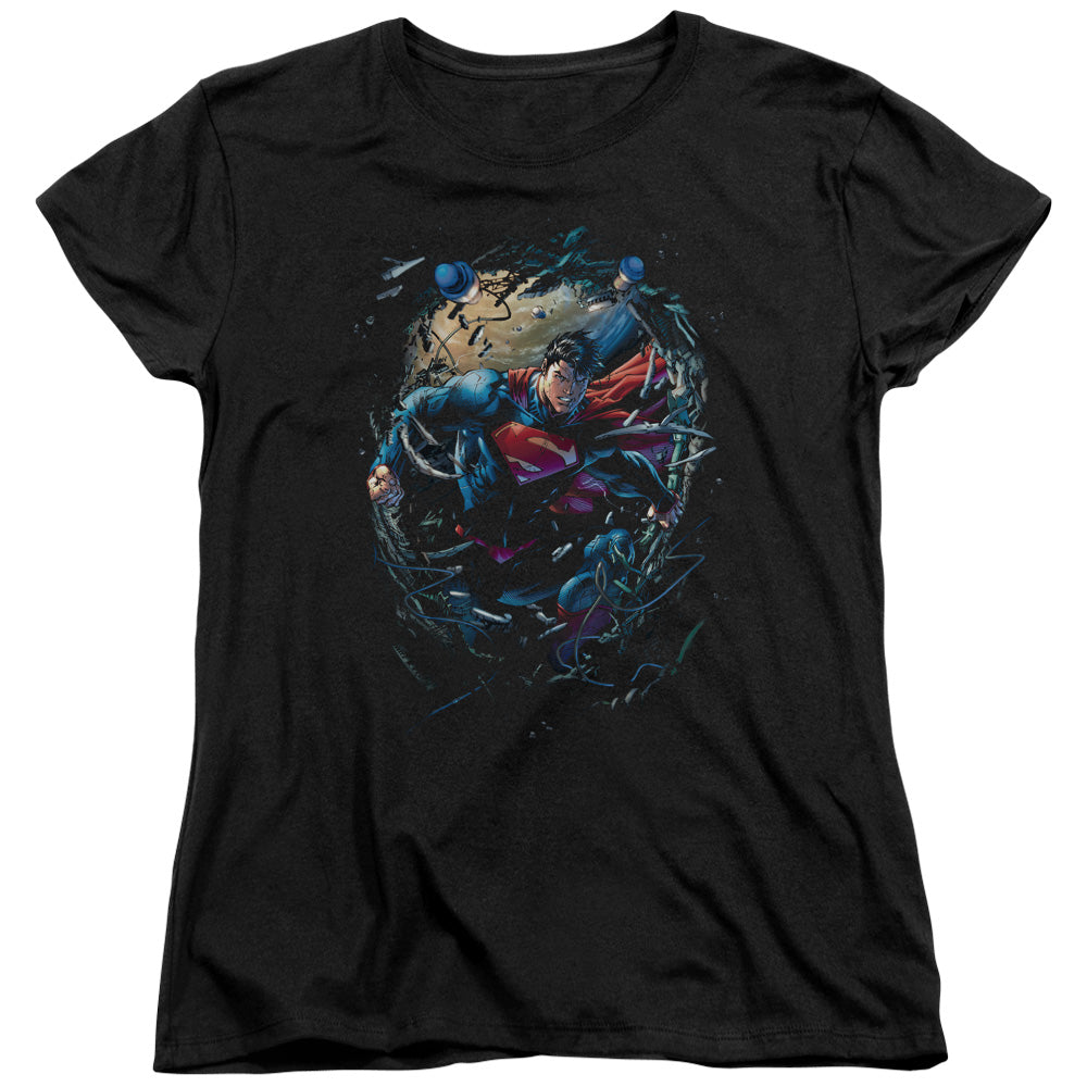 Superman Breaking Space Womens T-Shirt