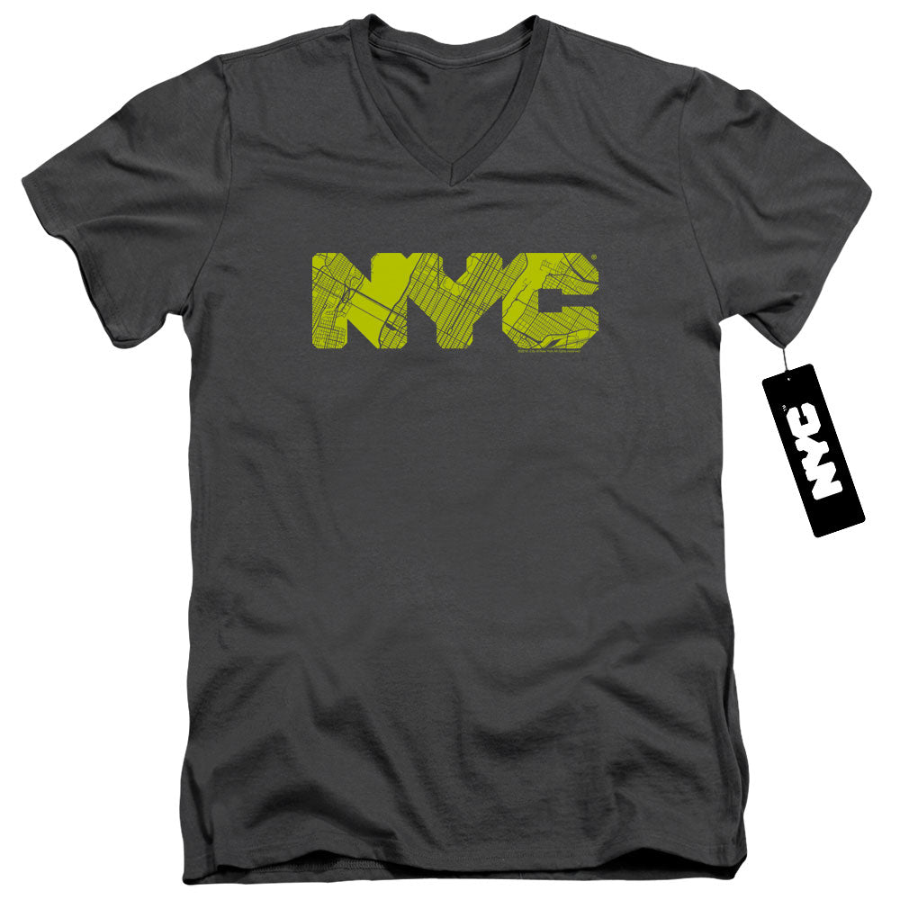New York City Map Fill Charcoal V-Neck T-Shirt