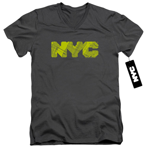 New York City Map Fill Charcoal V-Neck T-Shirt