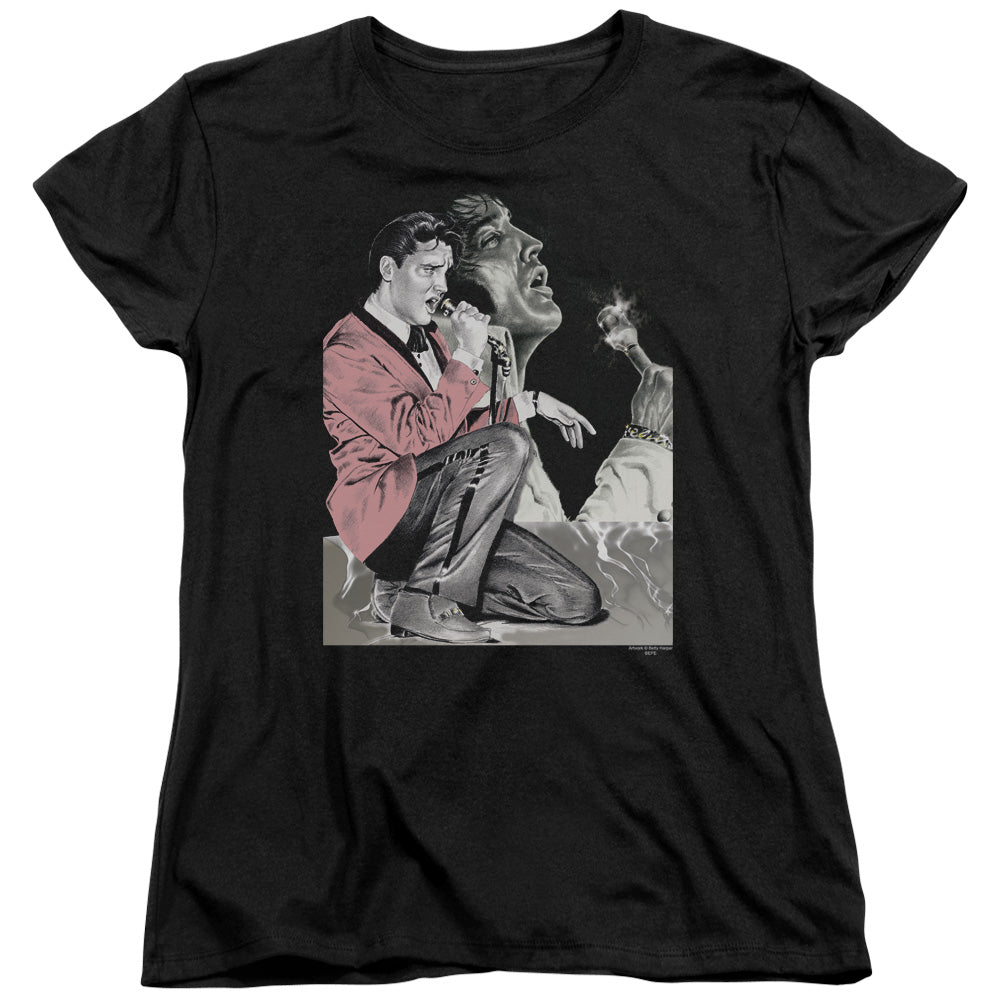 Elvis Presley Rock N Roll Smoke Womens T-Shirt