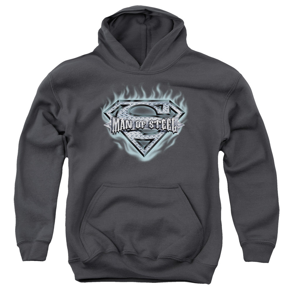 Superman Man of Steel Shield Charcoal Youth Hoodie