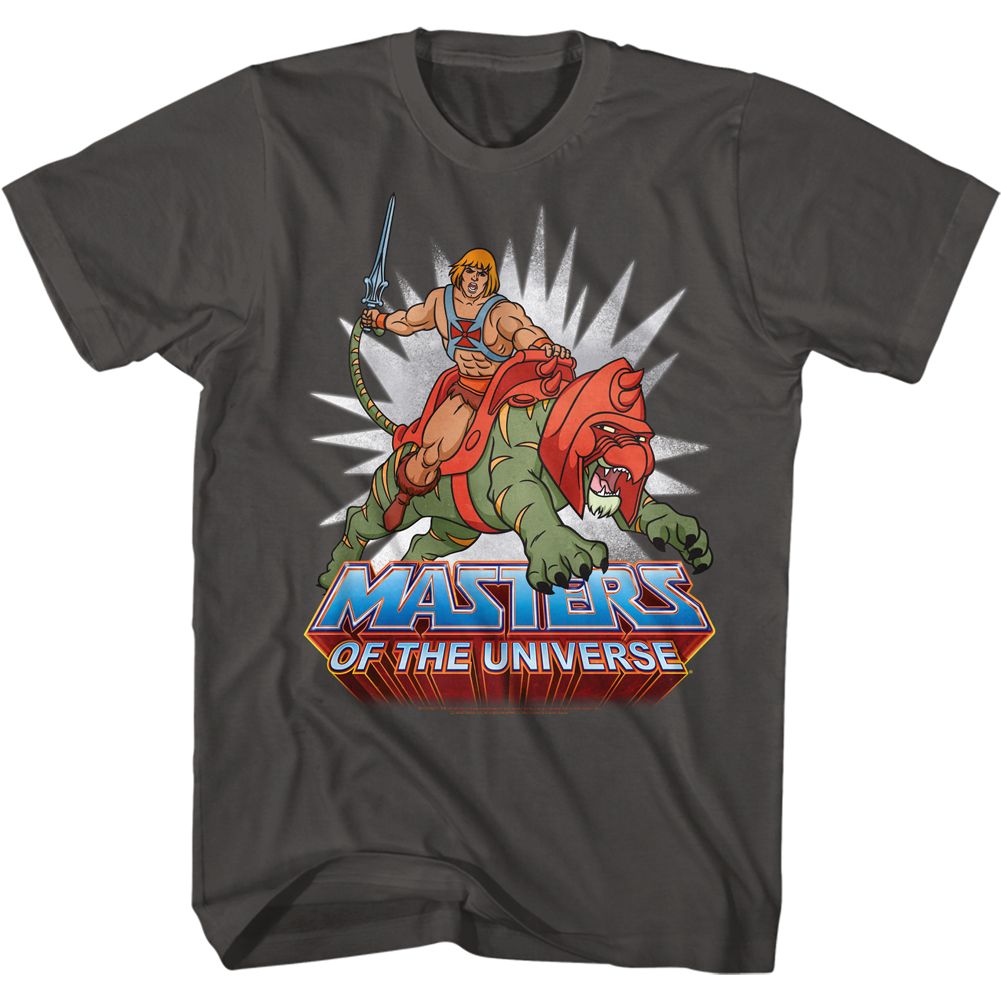 Starburst Battle Cat Masters of the Universe t-shirt in smoke gray