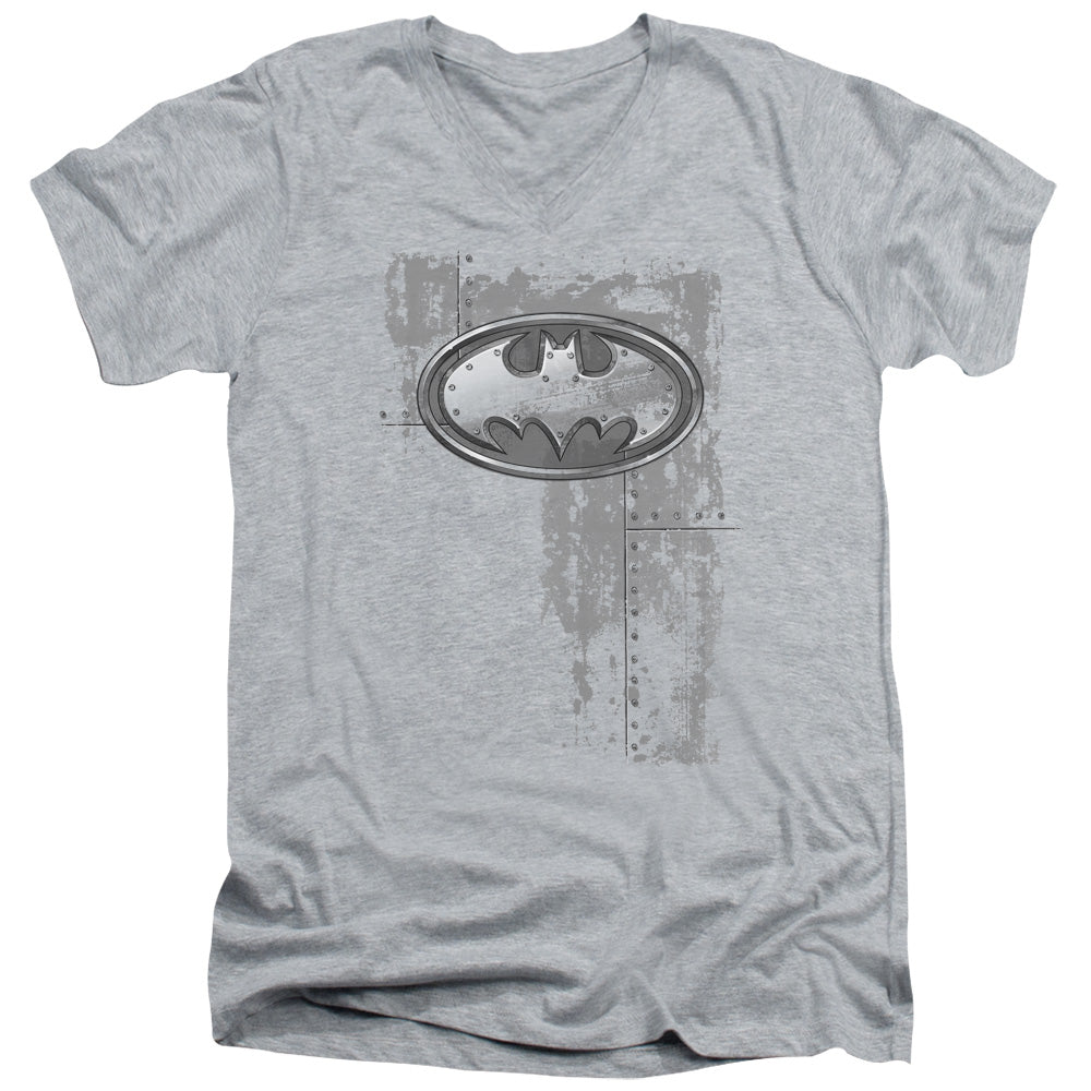 Batman Rivited Metal Logo V-Neck T-Shirt