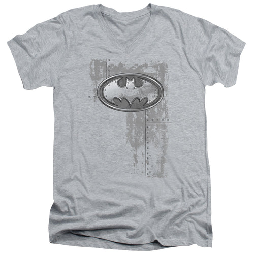 Batman Rivited Metal Logo V-Neck T-Shirt