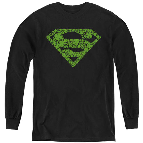 Superman St. Patrick's Day Shamrock Logo Youth Long Sleeve T-Shirt