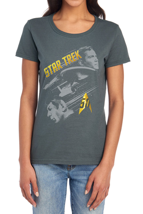 Star Trek Kirk 50 Year Frontier Womens T-Shirt