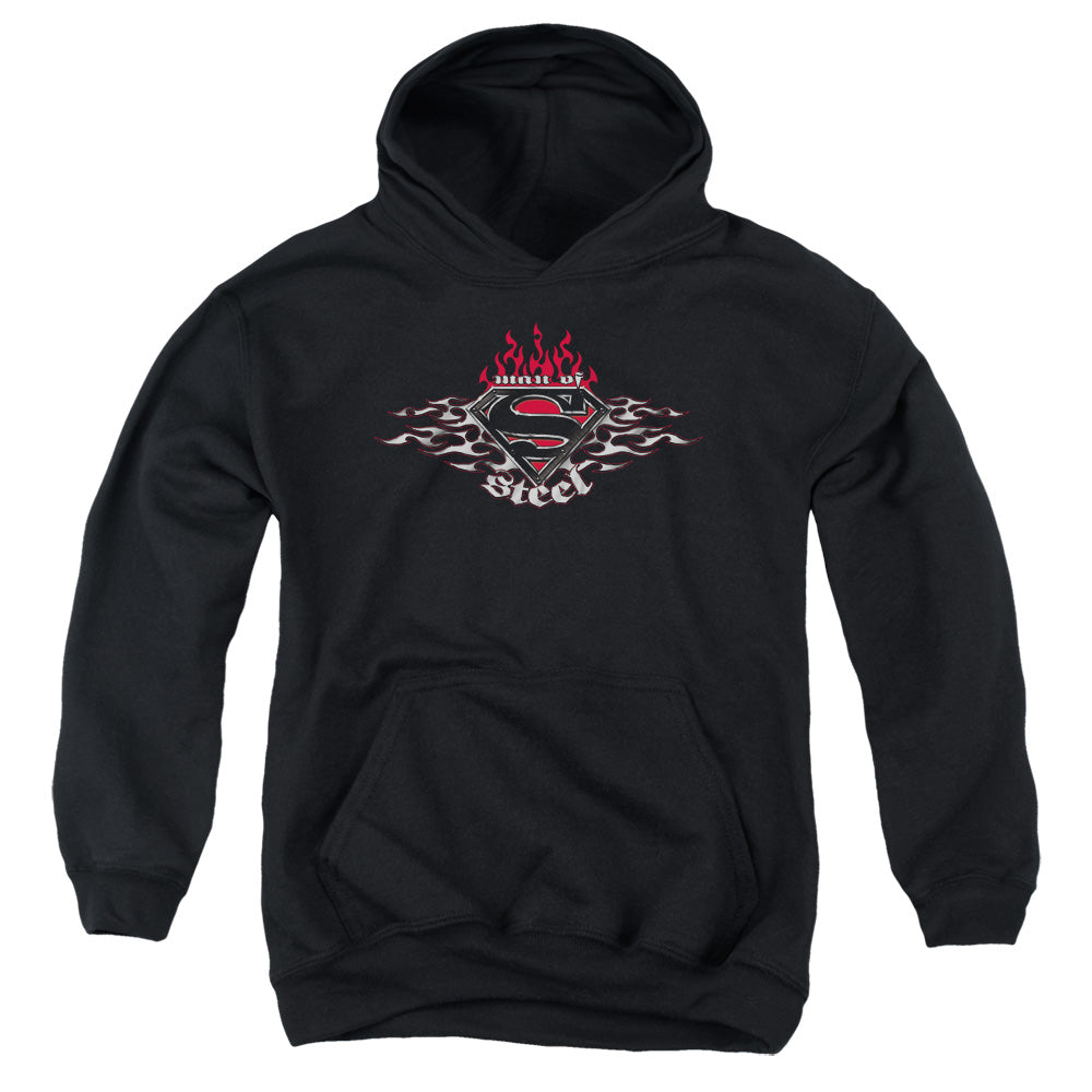 Superman Steel Flames Shield Youth Hoodie