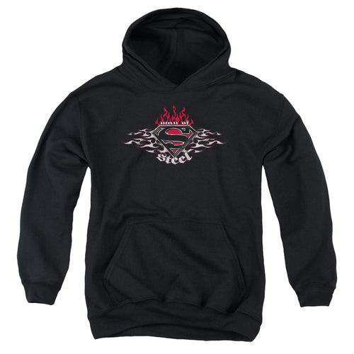 Superman Steel Flames Shield Youth Hoodie