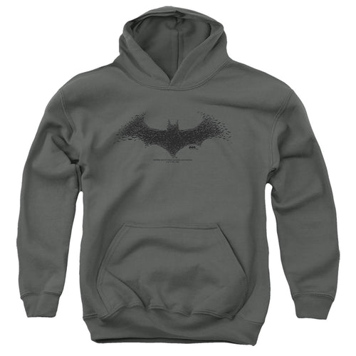 Batman Bat Swarm Logo on Charcoal Youth Hoodie