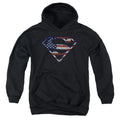 Superman Wartorn Flag Black Youth Hoodie