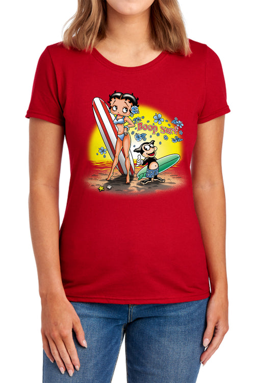 Betty Boop Boop Surf Beach Womens T-Shirt