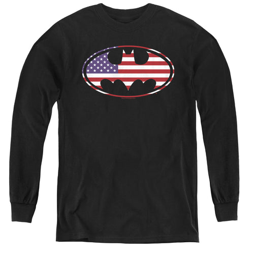 Batman American Flag Oval Youth Long Sleeve T-Shirt
