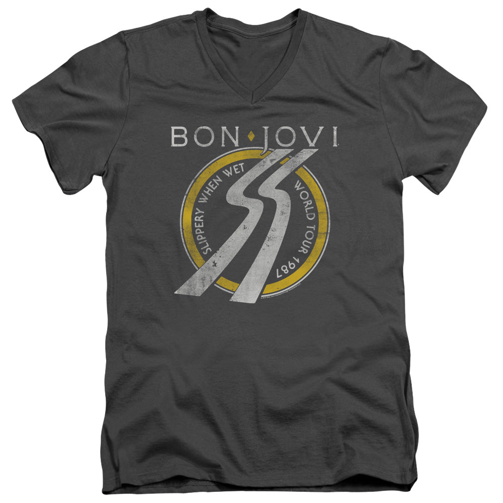 Bon Jovi Slippery When Wet World Tour V-Neck T-Shirt