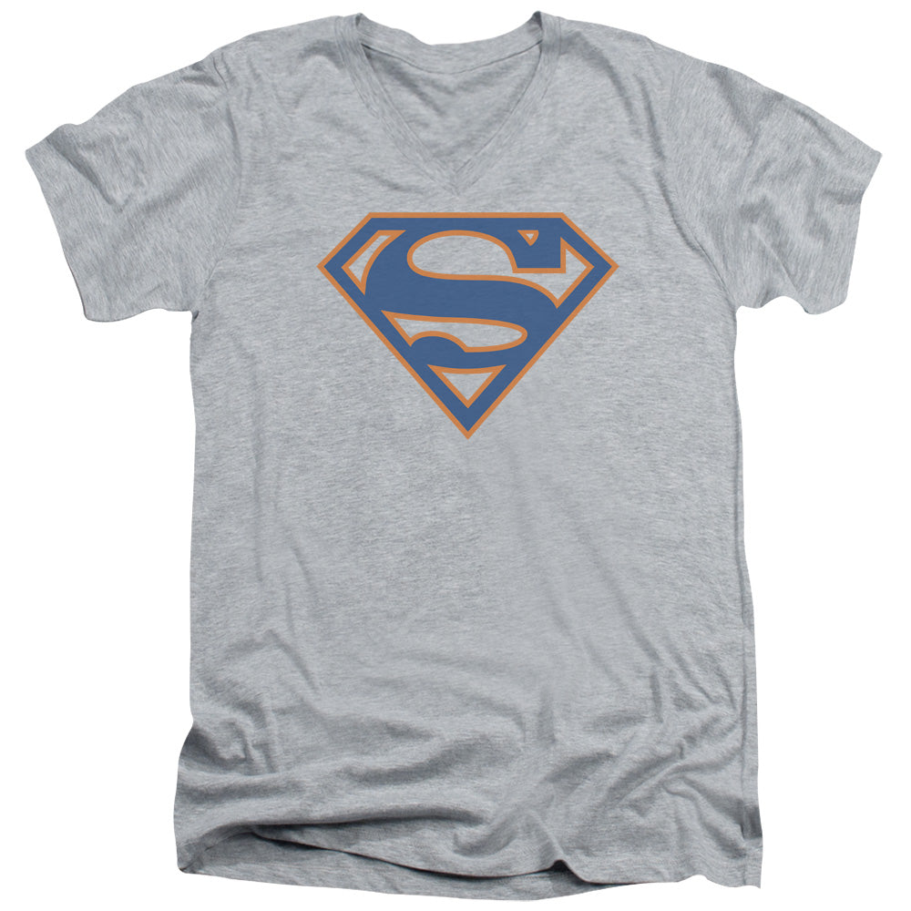Superman Blue & Orange Shield Athletic Heather V-Neck T-Shirt