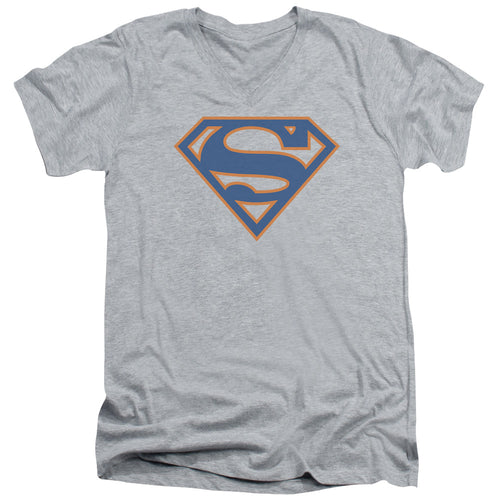 Superman Blue & Orange Shield Athletic Heather V-Neck T-Shirt