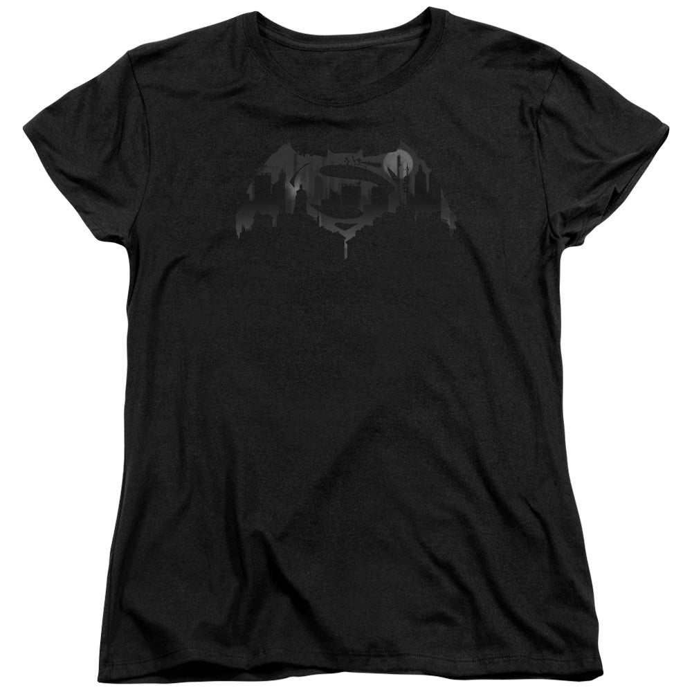 Batman v Superman Cityscape Logo Womens T-Shirt