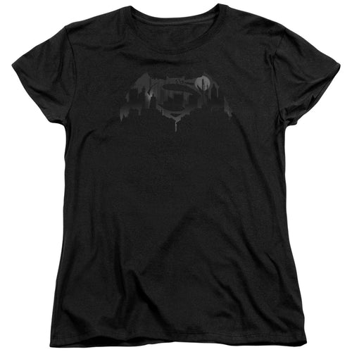 Batman v Superman Cityscape Logo Womens T-Shirt