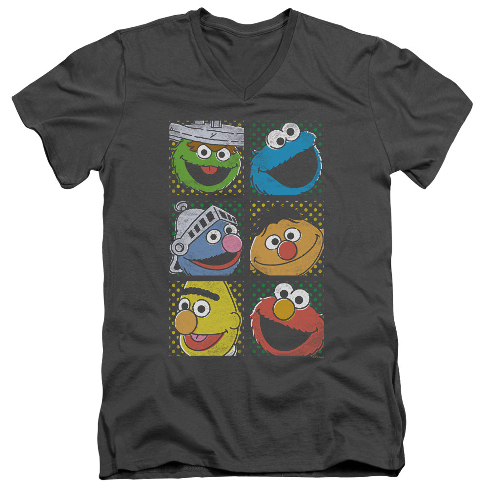 Sesame Street Group Squares V-Neck T-Shirt