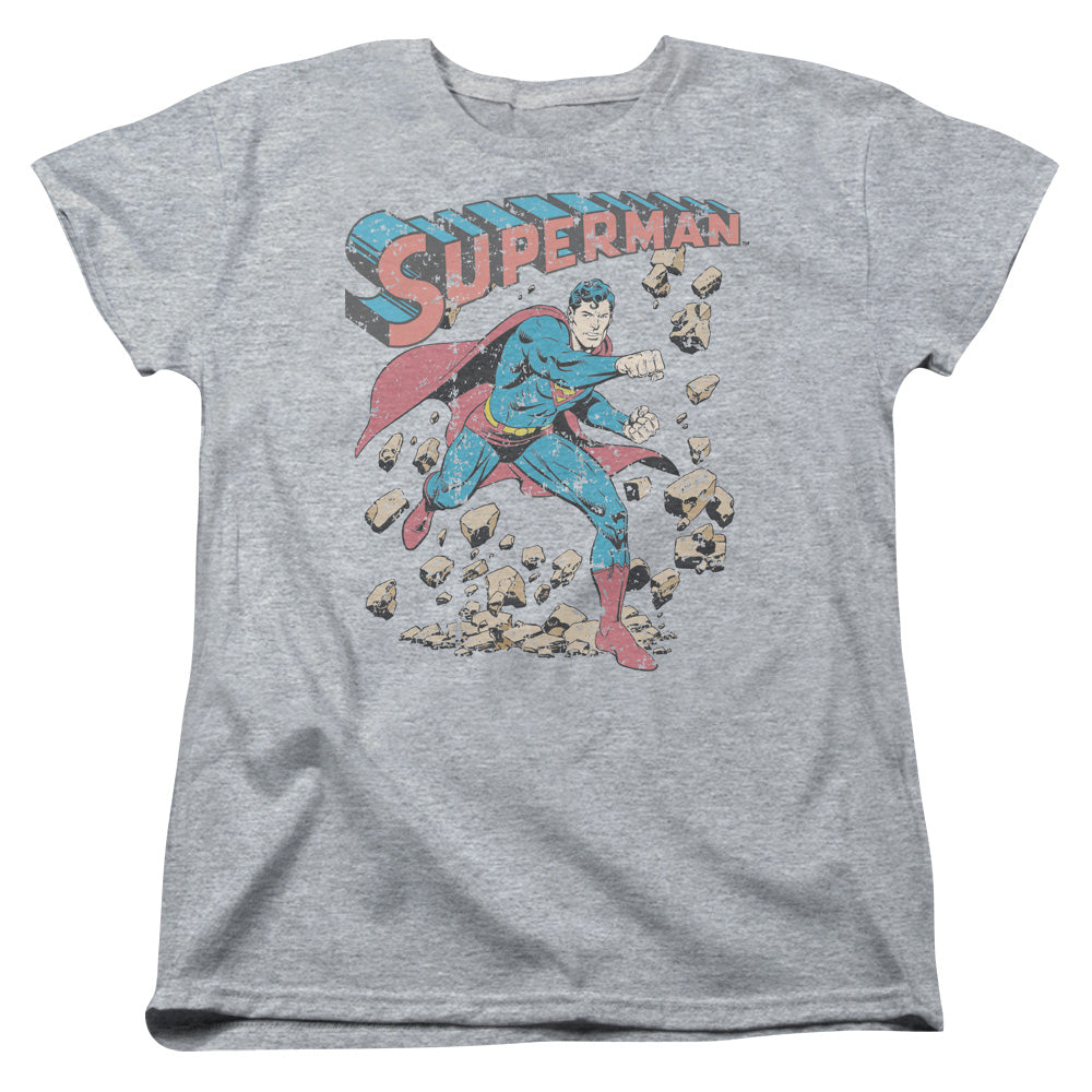 Superman Mad at Rocks Womens T-Shirt