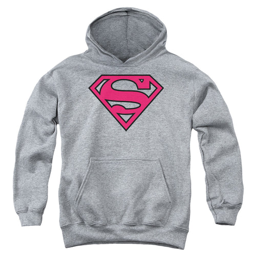 Superman Red & Black Shield Athletic Heather Youth Hoodie