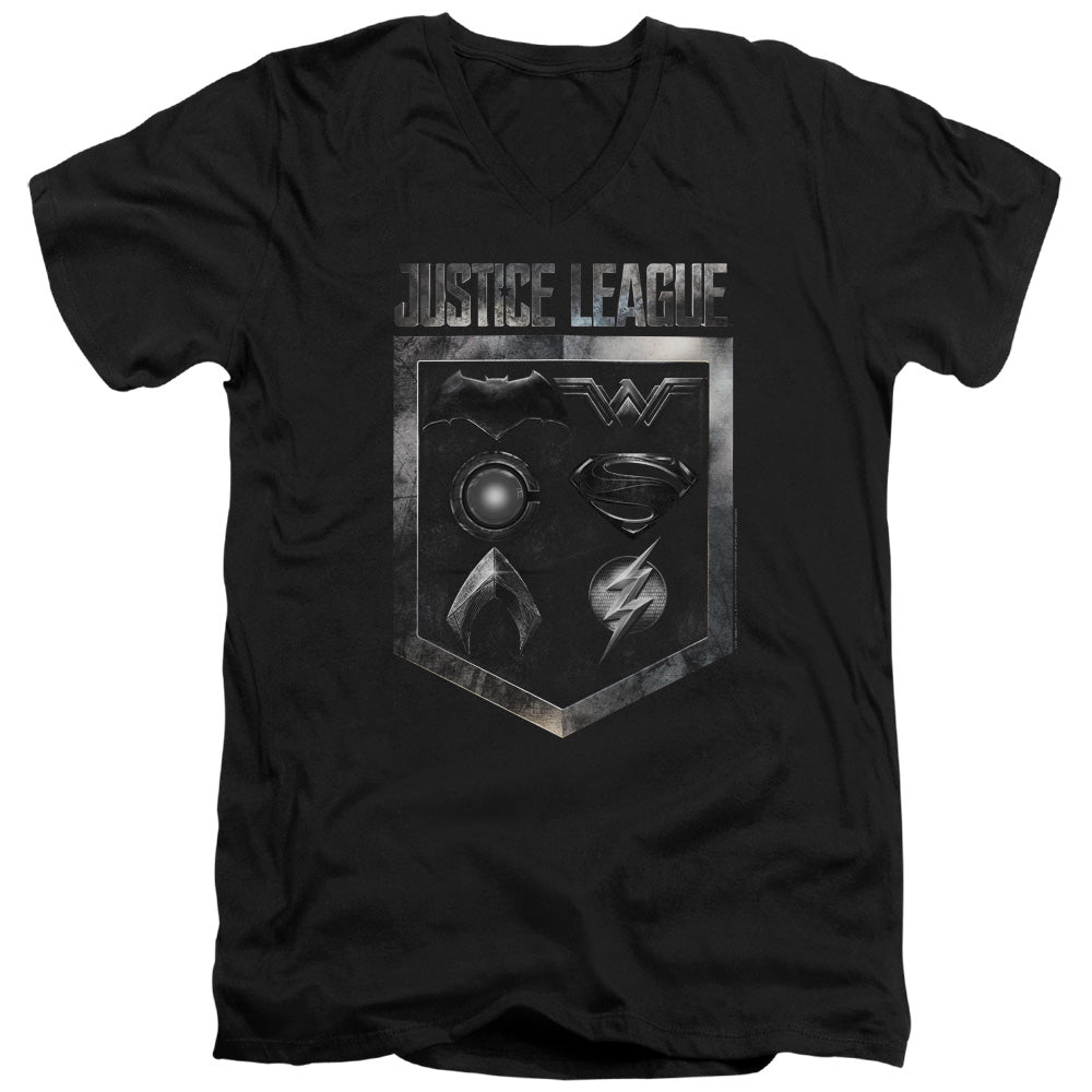 Justice League Shield Of Emblems V-Neck T-Shirt