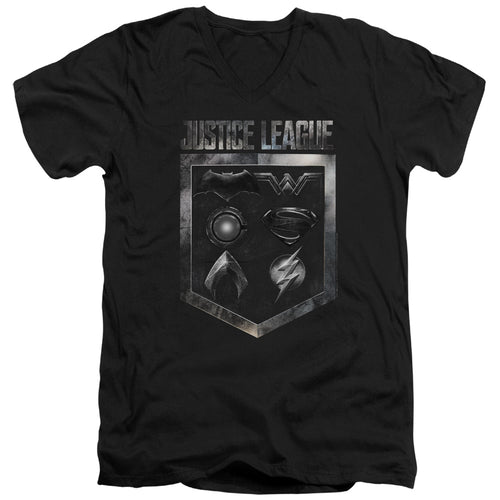 Justice League Shield Of Emblems V-Neck T-Shirt