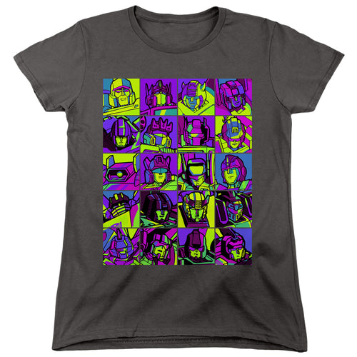 Transformers Squares Charcoal Womens T-Shirt