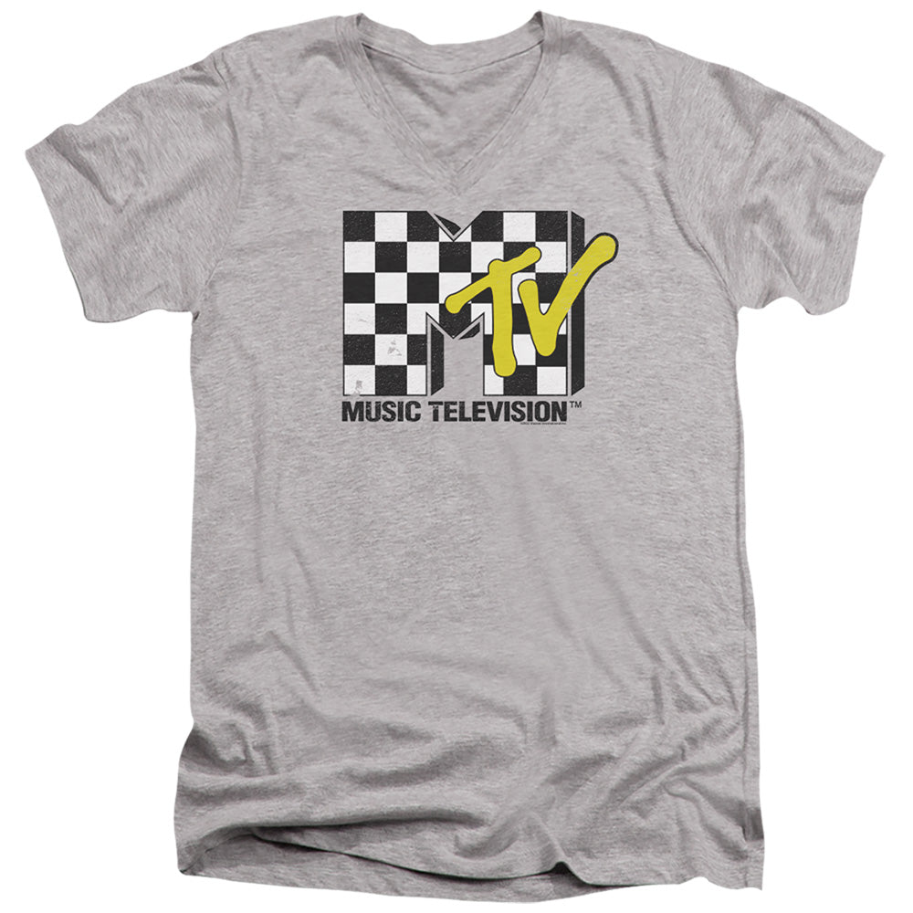 MTV Checker Board Logo V-Neck T-Shirt
