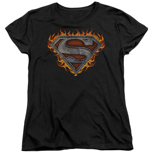 Superman Iron Fire Shield Womens T-Shirt