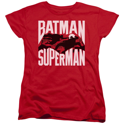 Batman v Superman Silhouette Fight Womens T-Shirt