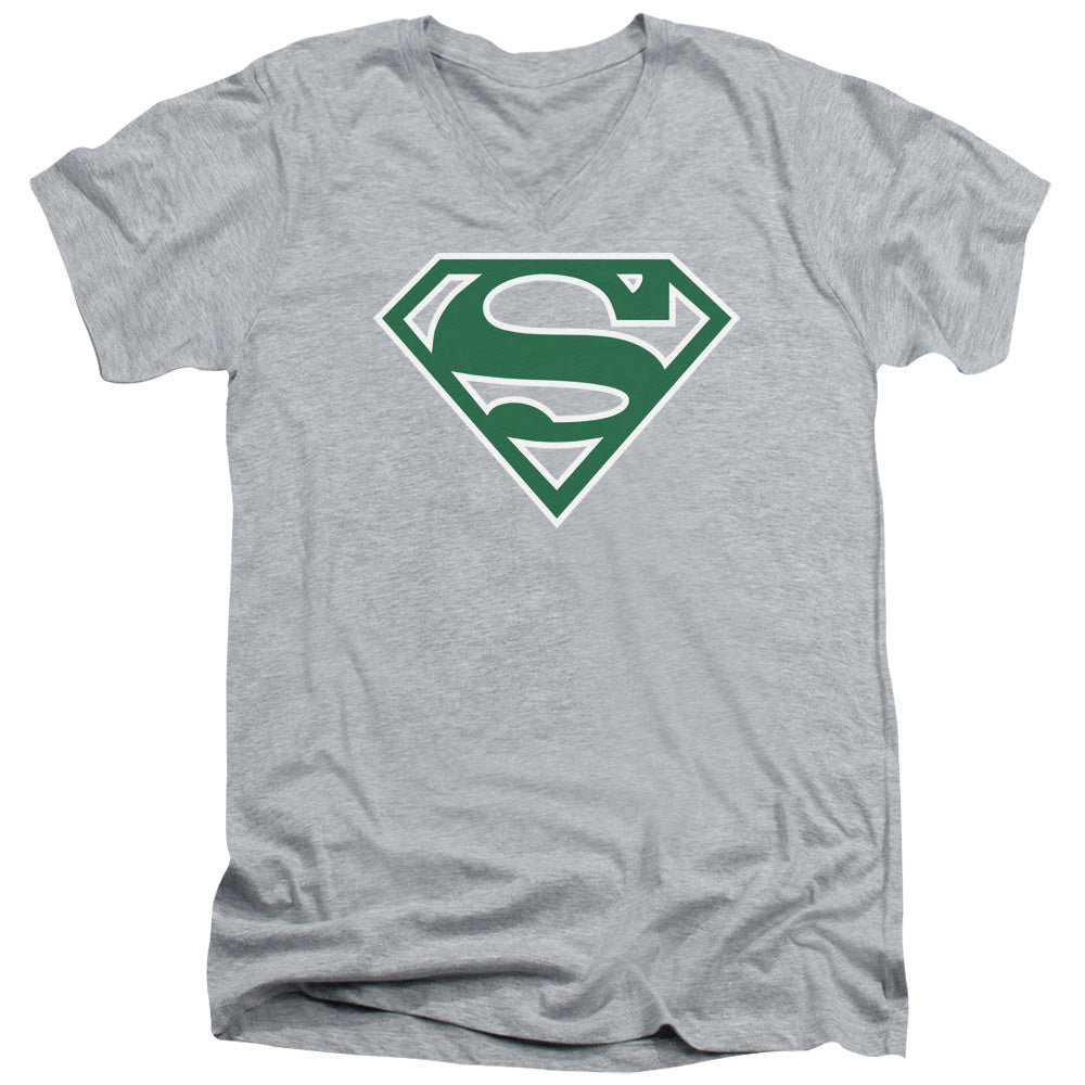 Superman Green & White Shield Athletic Heather V-Neck T-Shirt