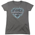 Superman Man of Steel Shield Charcoal Womens T-Shirt